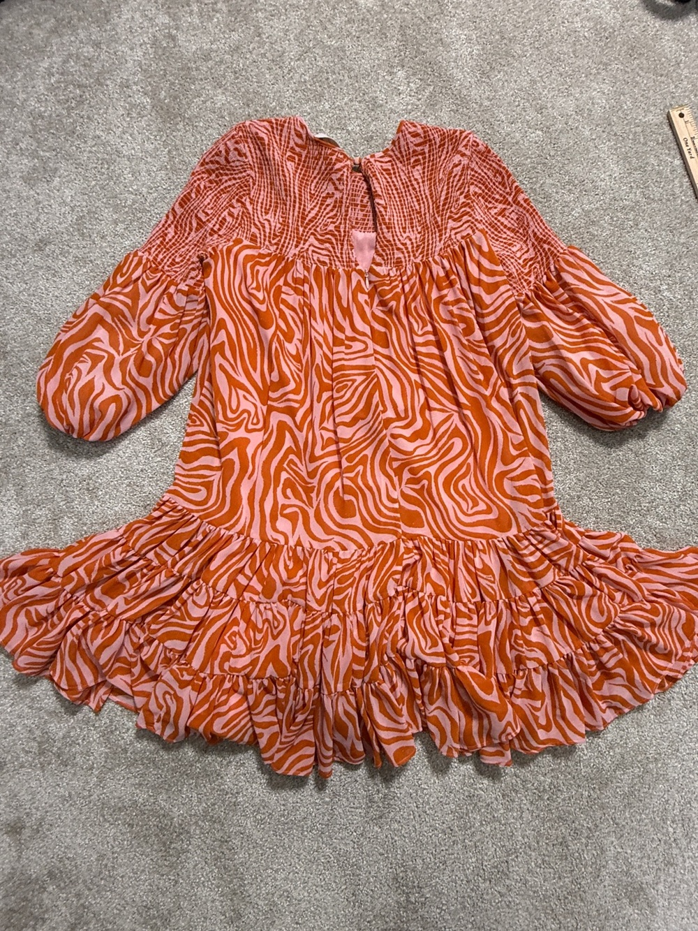 Cinq A Sept | Pink and Orange Zebra-Print Mini Dress | Smocked | size 4 - Picture 13 of 15